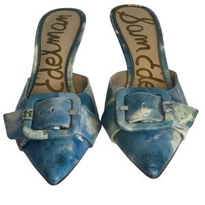Sam Edelman Janessa Blue Floral Kitten Heels with Buckle Detail Size 7 (Woman's)